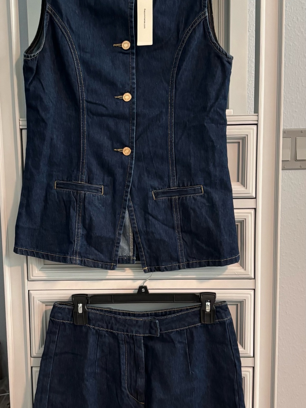 Commense Indigo Denim Vest and High-Waist Trousers Set